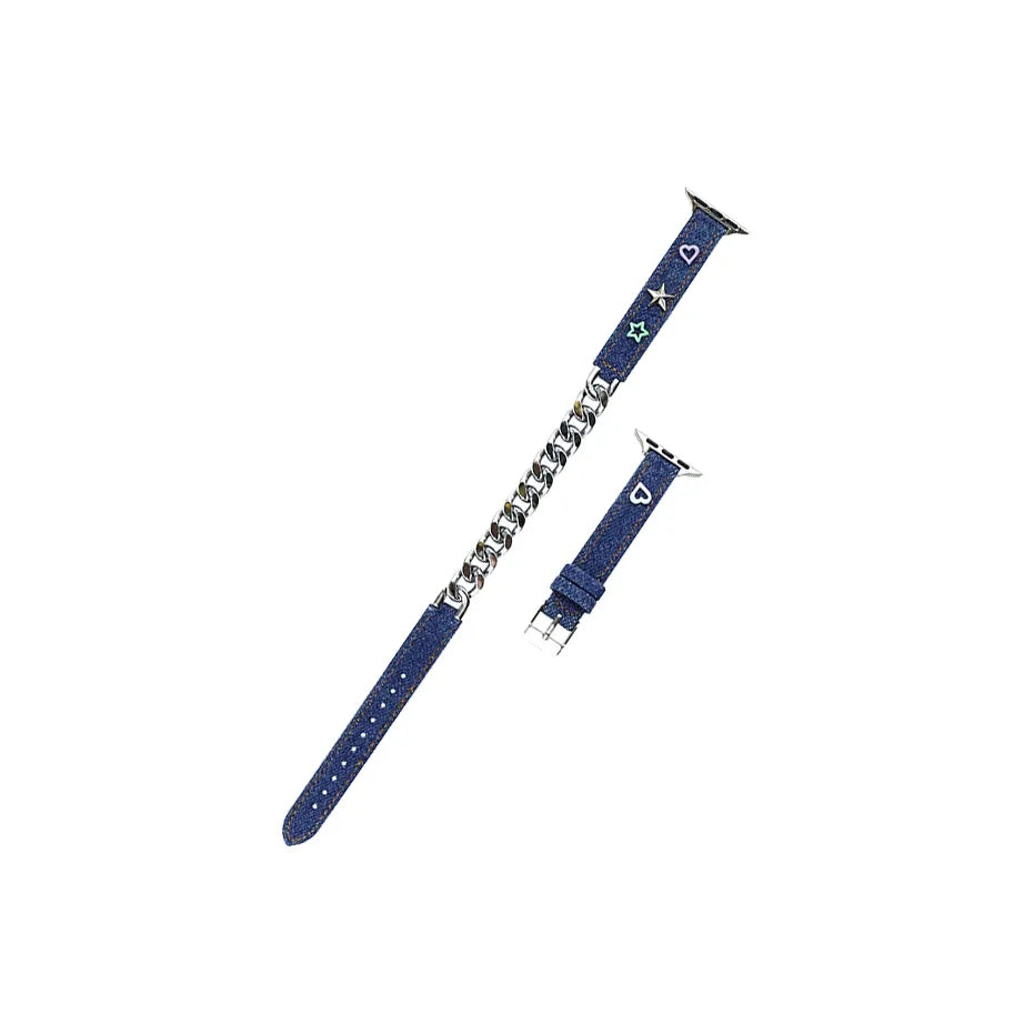 Apple Watch Lederarmband | Doppelte Denim-Kette