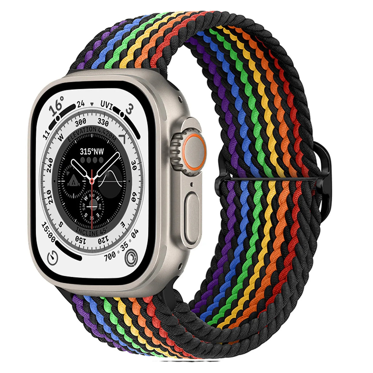 Adjustable Apple Watch Braided Loop#color_black rainbow
